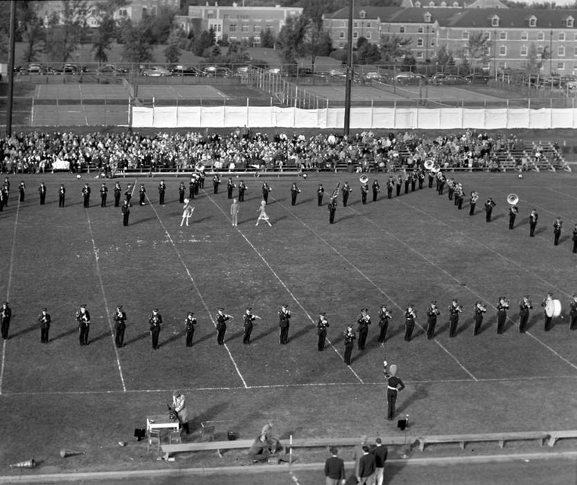 Iowa History, marching band, tennis court, Schools and Education, football field, UNI Special Collections & University Archives, Iowa, iowa state teachers college, Cedar Falls, IA, Aerial Shots, uni, stadium, history of Iowa, university of northern iowa