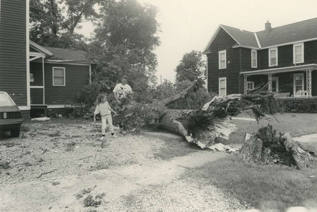 Cities and Towns, Homes, Motorized Vehicles, tree, Wrecks, Waverly Public Library, Iowa History, Waverly, IA, Iowa, storm damage, cleaning, history of Iowa, Children