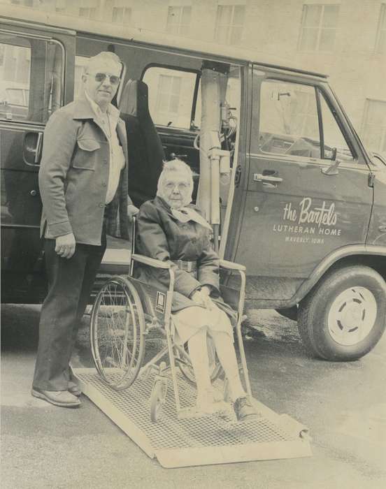 elderly, old man, Waverly Public Library, Portraits - Individual, man, Iowa History, wheelchair, woman, old woman, van, nursing home, history of Iowa, Iowa, IA