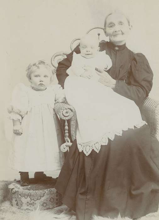 Olsson, Ann and Jons, high buttoned shoes, toddler, family, cabinet photo, Winterset, IA, Iowa History, siblings, Portraits - Group, woman, baby, Iowa, dress, history of Iowa, Children