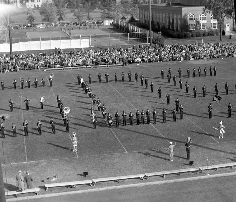 Cedar Falls, IA, football field, history of Iowa, uni, Iowa, university of northern iowa, Iowa History, iowa state teachers college, stadium, Aerial Shots, Schools and Education, UNI Special Collections & University Archives, marching band