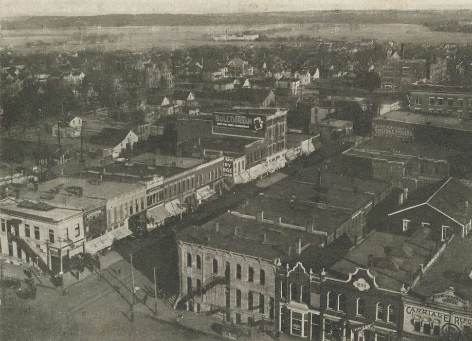 history of Iowa, postcard, Aerial Shots, Iowa, Iowa History, downtown, Shaulis, Gary, Cities and Towns