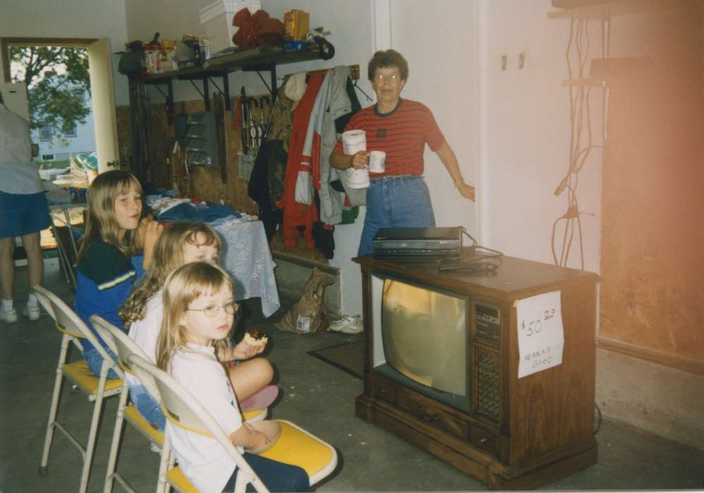 garage, Children, Iowa History, television, Portraits - Group, Families, Early, IA, Johnson, Mary, garage sale, Iowa, history of Iowa, tv