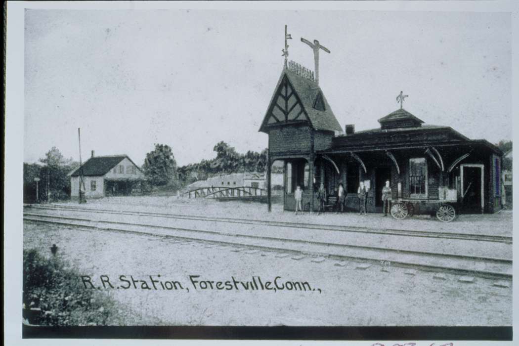 train station, Iowa History, Archives & Special Collections, University of Connecticut Library, history of Iowa, railroad, station, track, train track, Forestville, CT, Iowa