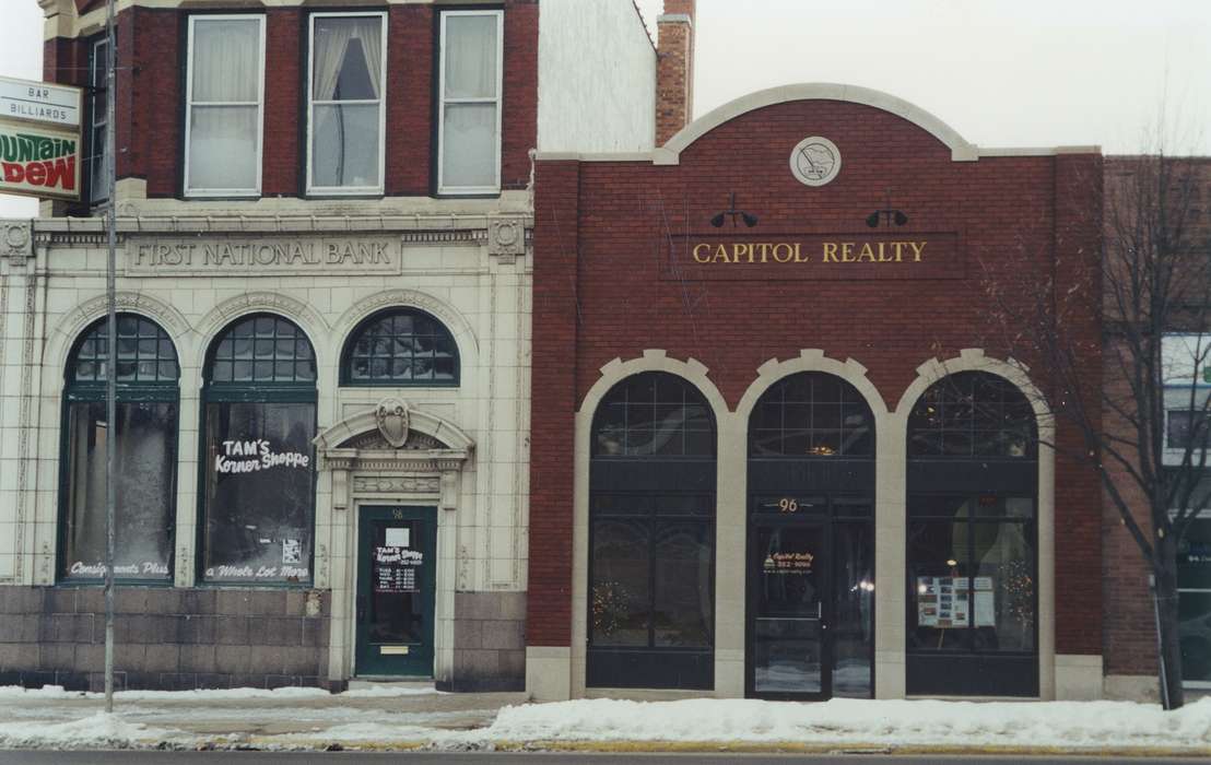 Businesses and Factories, architecture, snow, sidewalk, history of Iowa, window, Waverly Public Library, Iowa, Iowa History, correct date needed, Cities and Towns, Main Streets & Town Squares