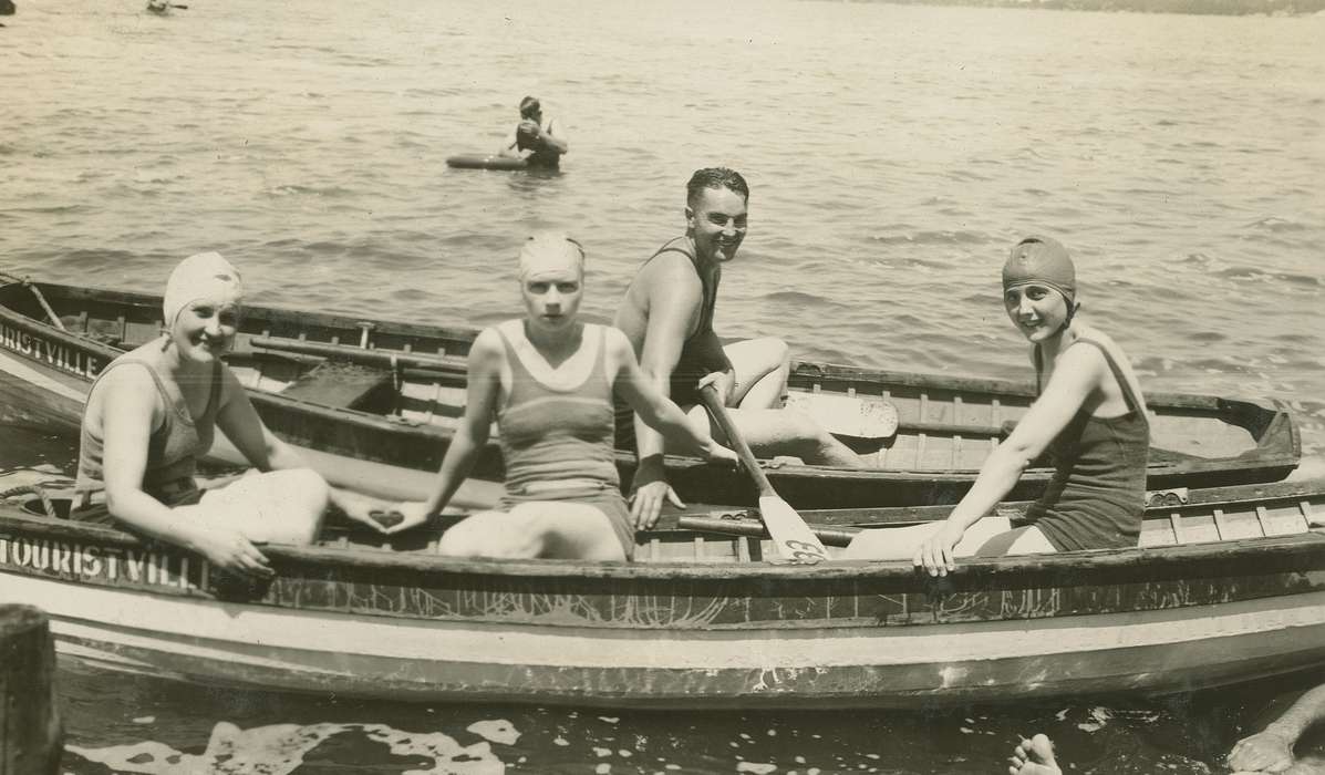lake, McMurray, Doug, Lakes, Rivers, and Streams, Iowa History, bathing suit, Leisure, Portraits - Group, boat, bathing cap, Iowa, history of Iowa, Clear Lake, IA, Outdoor Recreation