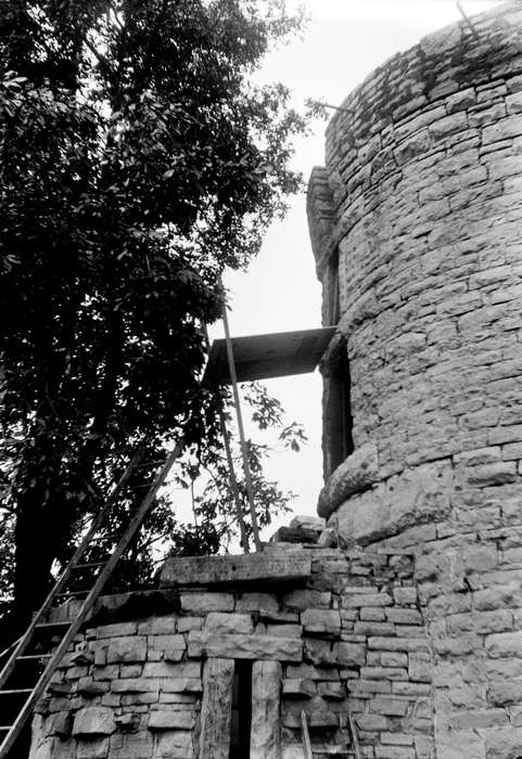 window, ladder, building, Iowa, stone, Iowa History, architecture, Lemberger, LeAnn, stone city art colony, tower, Stone City, IA, history of Iowa