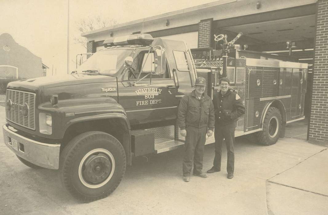 Waverly Public Library, Iowa History, Waverly, IA, fire department, fire truck, Labor and Occupations, Iowa, history of Iowa, Motorized Vehicles