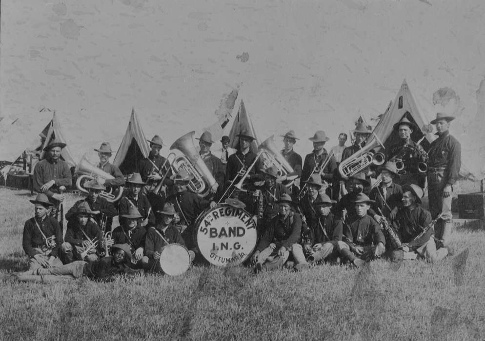Military and Veterans, Ottumwa, IA, band, Iowa History, Portraits - Group, drum, Iowa, tuba, history of Iowa, Lemberger, LeAnn