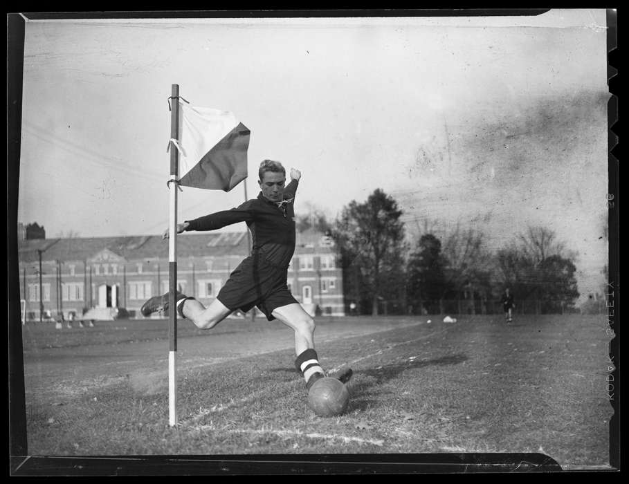 corner kick, Iowa History, history of Iowa, flag, Archives & Special Collections, University of Connecticut Library, Storrs, CT, Iowa, soccer