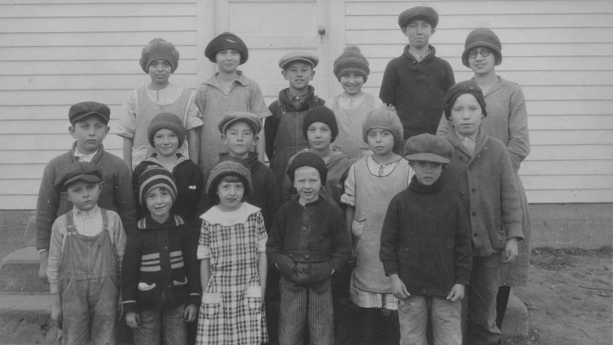 Schools and Education, hat, Eldridge, IA, teacher, Iowa History, Winter, Portraits - Group, class, Feeney, Mary, Iowa, history of Iowa, Children