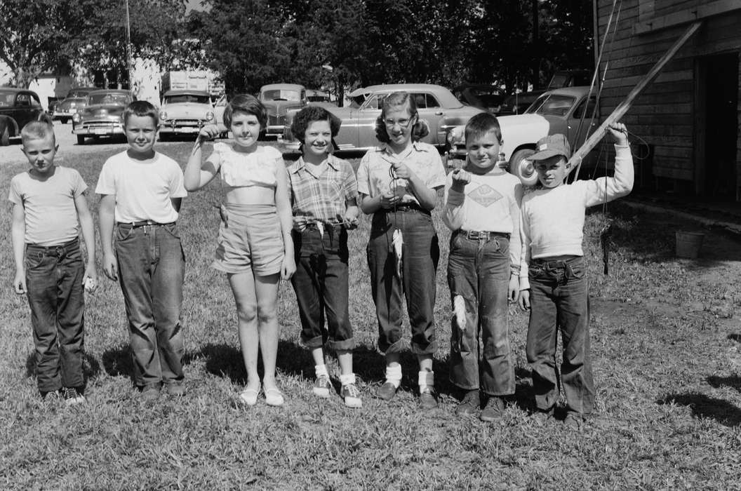 Portraits - Group, United States, history, ia, Photos, Outdoor Recreation, Children, Coon Rapids Enterprise, fishing pole, historic, Iowa, IA, Coon Rapids, Motorized Vehicles, fish