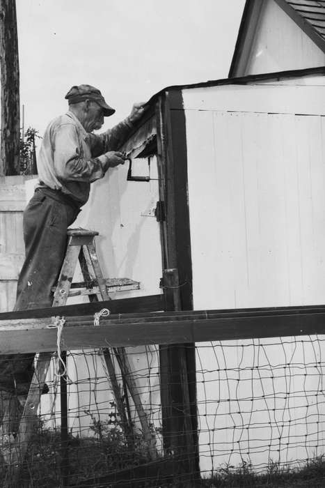 baseball cap, old man, United States, door, ia, Photos, history, Labor and Occupations, Coon Rapids Enterprise, historic, ladder, Iowa, IA, Coon Rapids