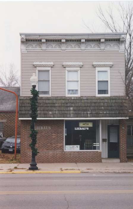 Iowa, Cities and Towns, Main Streets & Town Squares, Waverly Public Library, mainstreet, Businesses and Factories, street light, store front, correct date needed, history of Iowa, hair salon, Iowa History