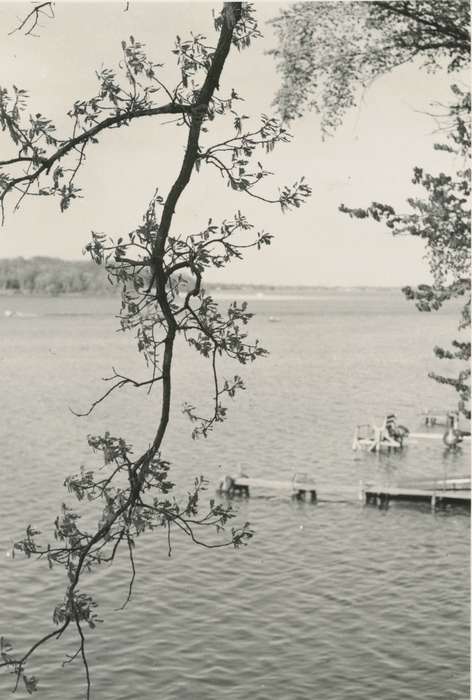 lake, tree, Yezek, Jody, Lakes, Rivers, and Streams, Iowa History, Landscapes, Iowa, history of Iowa, dock, USA