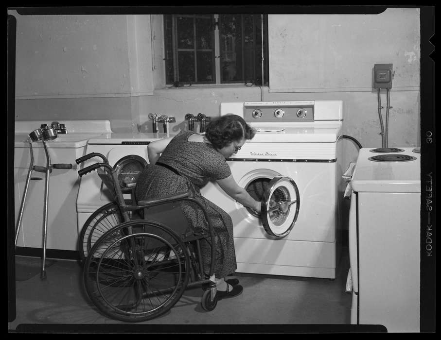 Iowa History, Archives & Special Collections, University of Connecticut Library, history of Iowa, crutches, washing machine, wheelchair, Storrs, CT, Iowa