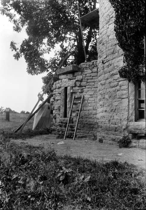 history of Iowa, ladder, Iowa History, stone city art colony, tower, stone, building, Stone City, IA, Lemberger, LeAnn, Iowa, Homes, tent