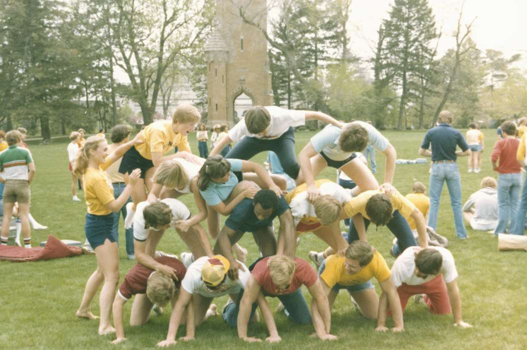 Satre, Margaret, Schools and Education, iowa state university, pyramid, Ames, IA, People of Color, human pyramid, isu, african american, Outdoor Recreation, Iowa History, Portraits - Group, Iowa, history of Iowa