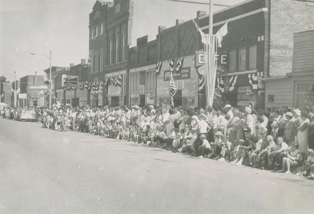 Businesses and Factories, Families, brick building, flag, Civic Engagement, Motorized Vehicles, Portraits - Group, Entertainment, street lamp, Children, Coon Rapids Enterprise, Cities and Towns, correct date needed, Main Streets & Town Squares