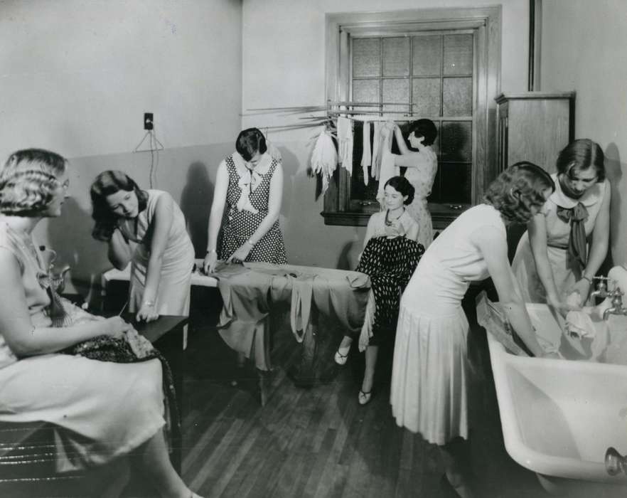 Schools and Education, university of northern iowa, UNI Special Collections & University Archives, iron, uni, iowa state teachers college, Cedar Falls, IA, Iowa History, sink, Iowa, history of Iowa, clothesline, clothes, Labor and Occupations
