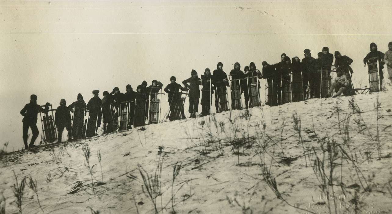 Webster City, IA, boy scouts, McMurray, Doug, Winter, competition, Iowa History, Portraits - Group, sledding, snow, Iowa, history of Iowa, sled, Outdoor Recreation