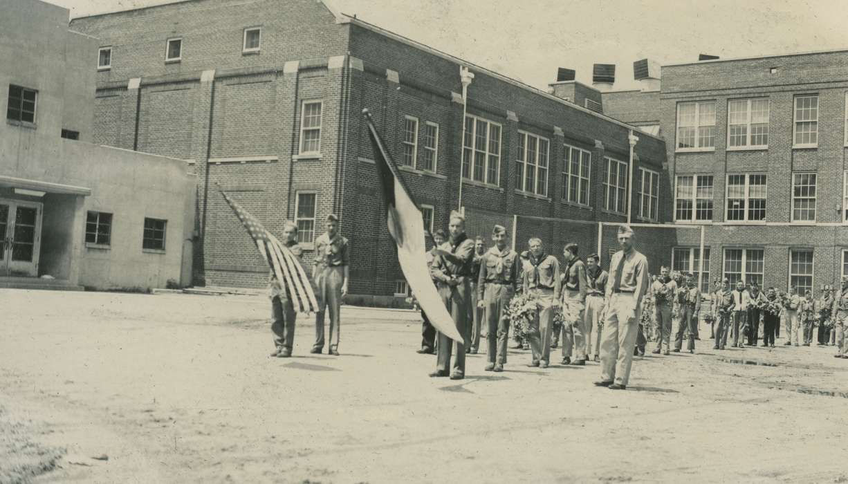 parade, Iowa, Webster City, IA, Portraits - Group, McMurray, Doug, Iowa History, history of Iowa, boy scouts, Children, flag