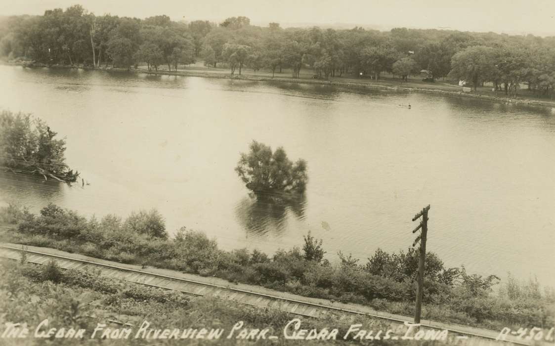 train tracks, Lakes, Rivers, and Streams, power lines, river, Landscapes, Palczewski, Catherine, Cedar Falls, IA, Iowa History, Iowa, history of Iowa