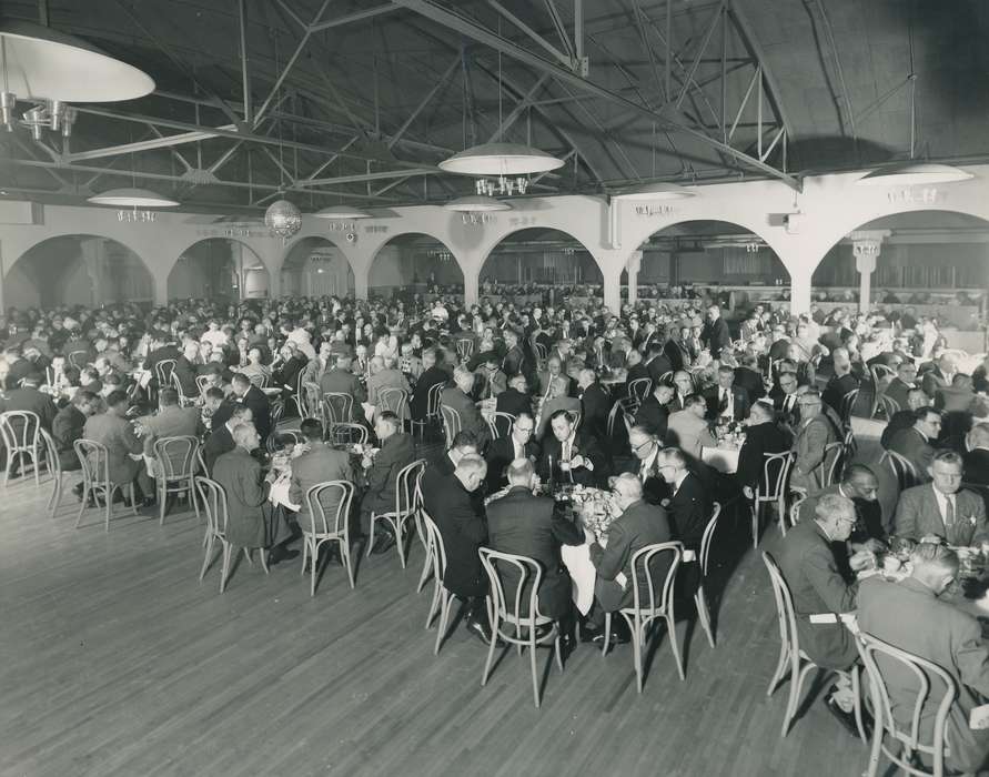 Leisure, Photos, historic, party, suit, Food and Meals, wooden chair, businessman, United States, Grout Museum of History and Science, Businesses and Factories, Iowa, Black Hawk, ia, cattle congress, national cattle congress, history, crowd, Waterloo, IA, electric park ballroom, man
