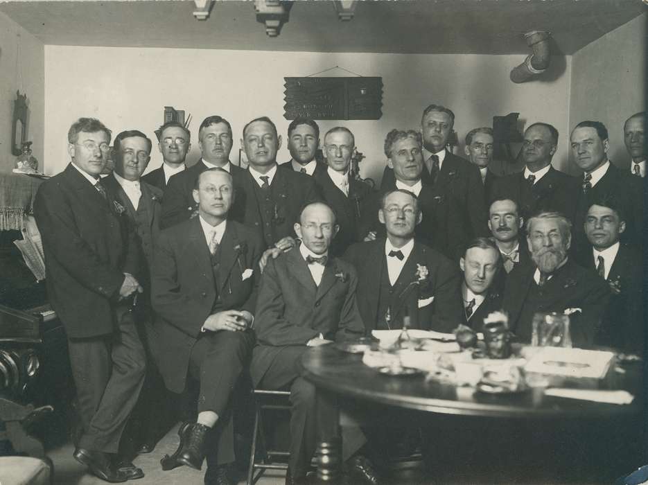 Iowa History, glasses, tie, Entertainment, Portraits - Group, suit, dr. william a. rohlf, Waverly, IA, Waverly Public Library, Iowa, mustache, history of Iowa, bow tie