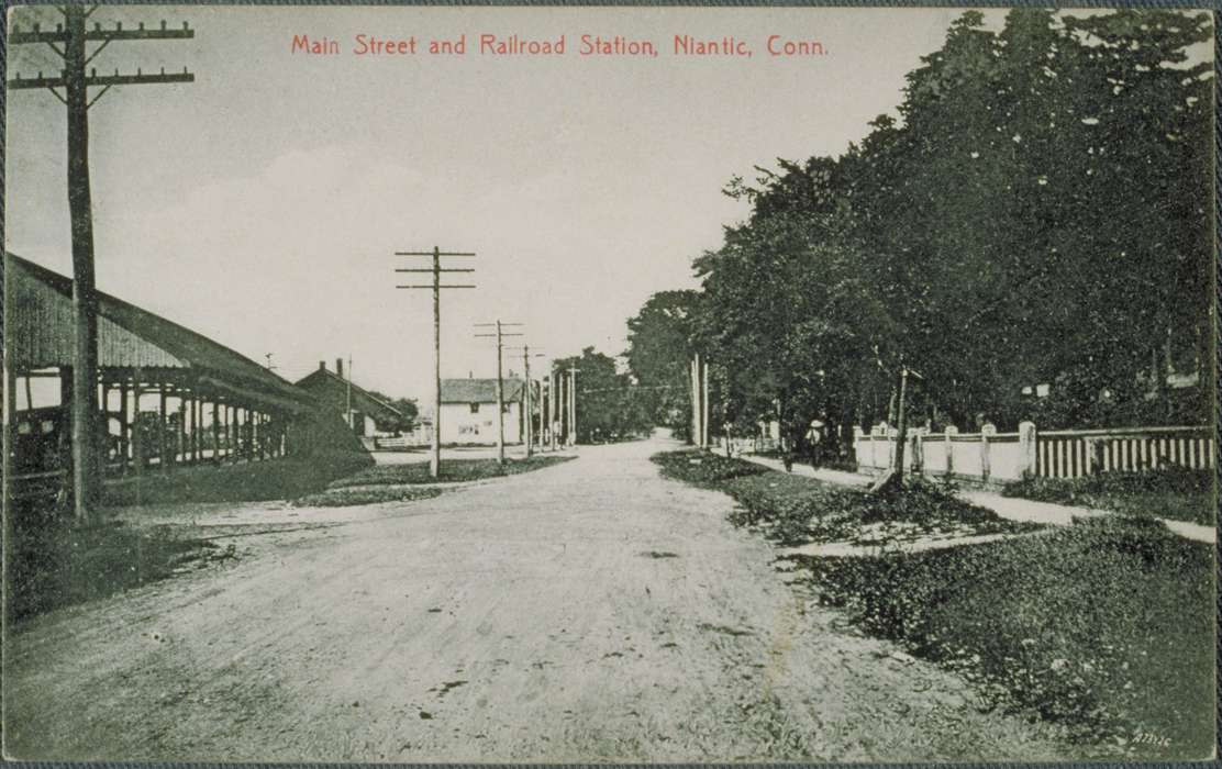 station, Iowa History, Niantic, CT, Iowa, Archives & Special Collections, University of Connecticut Library, road, tree, dirt, history of Iowa, house