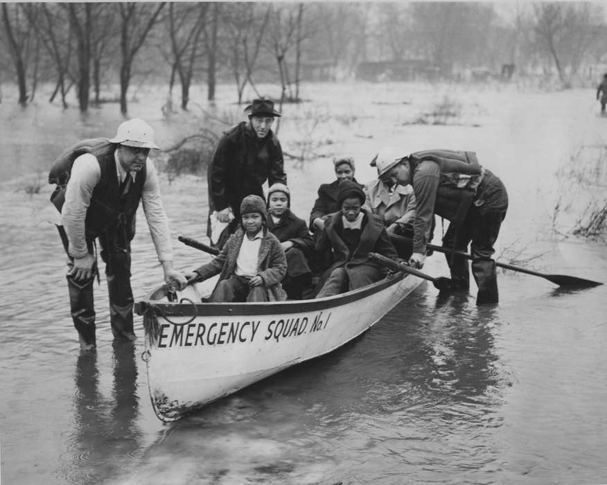 Davenport, IA, Families, People of Color, rescue, history of Iowa, Iowa History, Swanson, Chris, Portraits - Group, Lakes, Rivers, and Streams, Floods, Children, weather, Iowa, african american