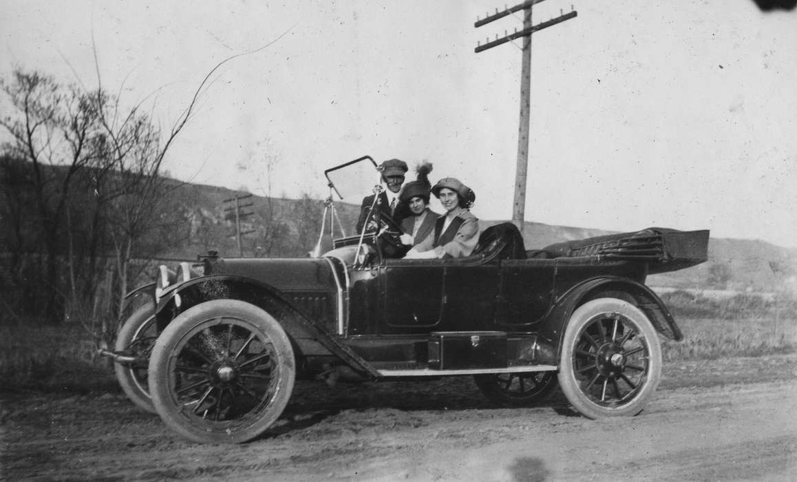 Motorized Vehicles, King, Tom and Kay, car, IA, 1911 alpena flyer, history of Iowa, telephone pole, Iowa History, road, automobile, Leisure, Iowa