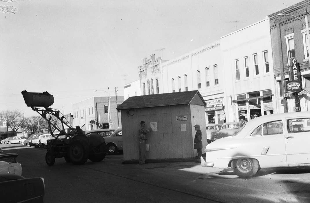Businesses and Factories, shed, storefronts, history, Photos, Farming Equipment, Iowa, IA, cafe, Cities and Towns, Motorized Vehicles, tractor, United States, ia, Coon Rapids Enterprise, historic, cars, Coon Rapids