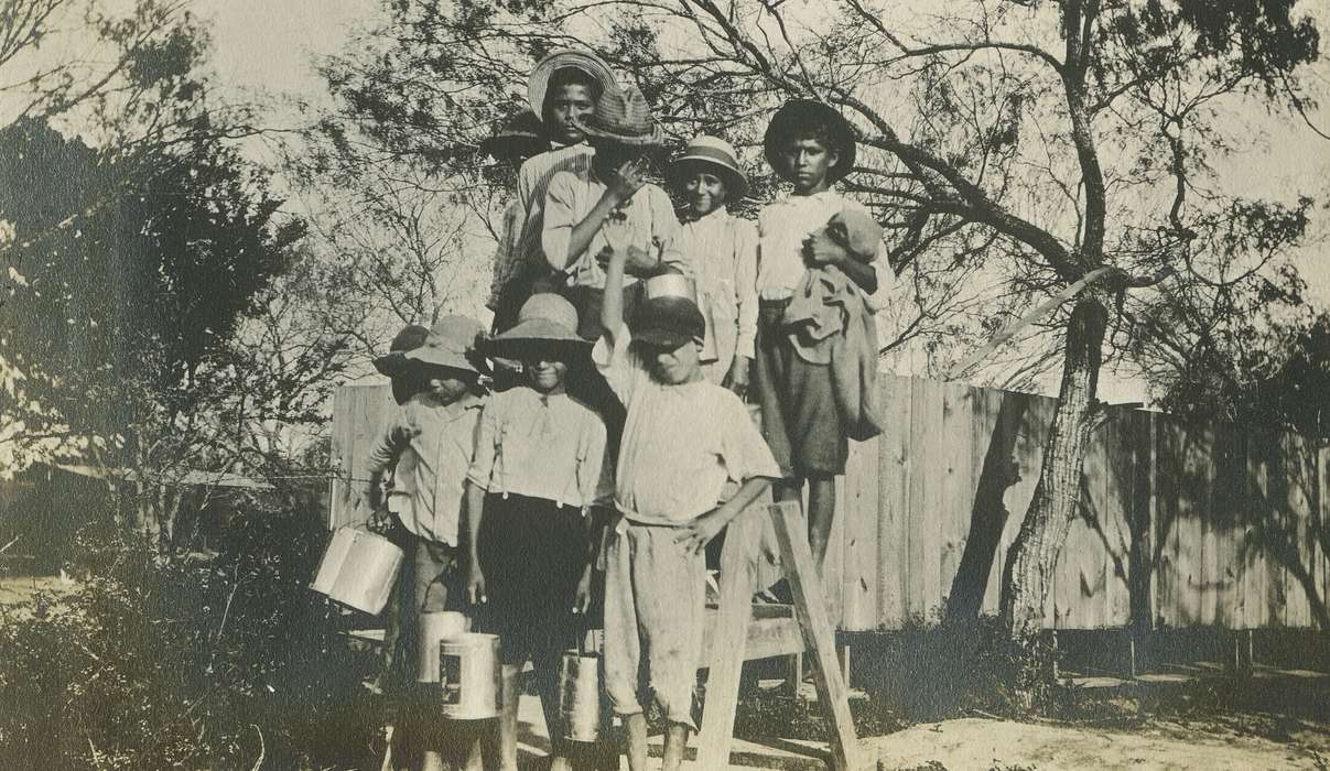 ladder, paint, Children, People of Color, correct date needed, LeQuatte, Sue, Portraits - Group, hat, Iowa, Iowa History, Labor and Occupations, IA, history of Iowa