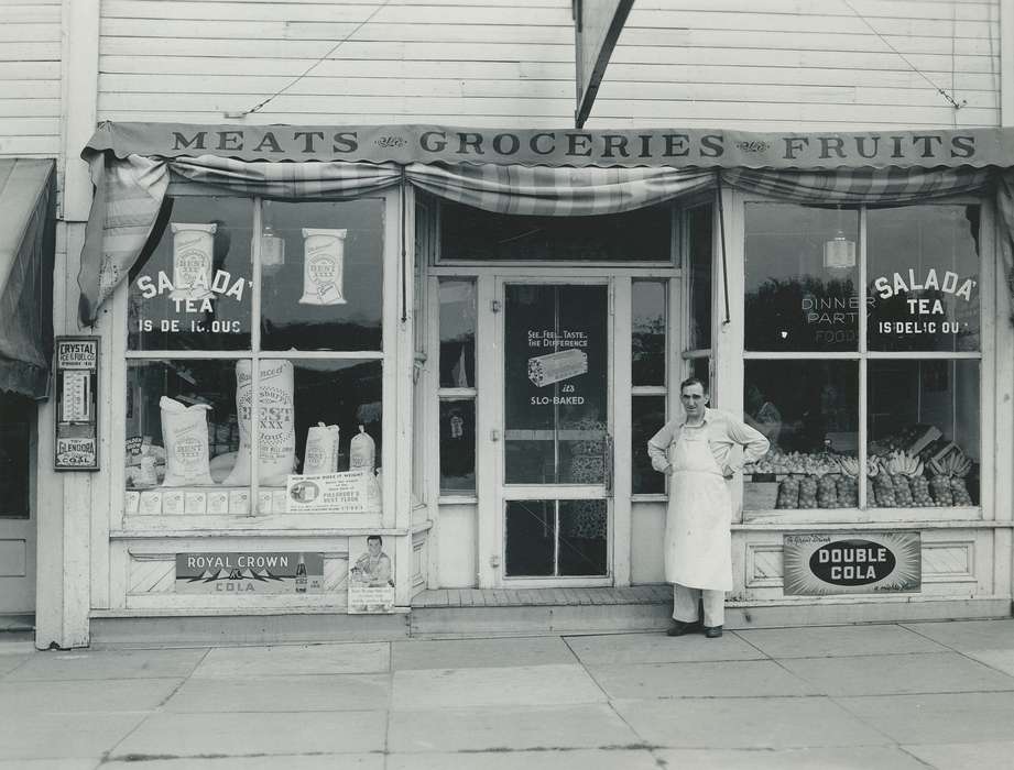 store, bakery, fruits, Businesses and Factories, flour, Waverly Public Library, Portraits - Individual, groceries, Waverly, IA, Iowa History, Iowa, Food and Meals, history of Iowa, Main Streets & Town Squares, Labor and Occupations