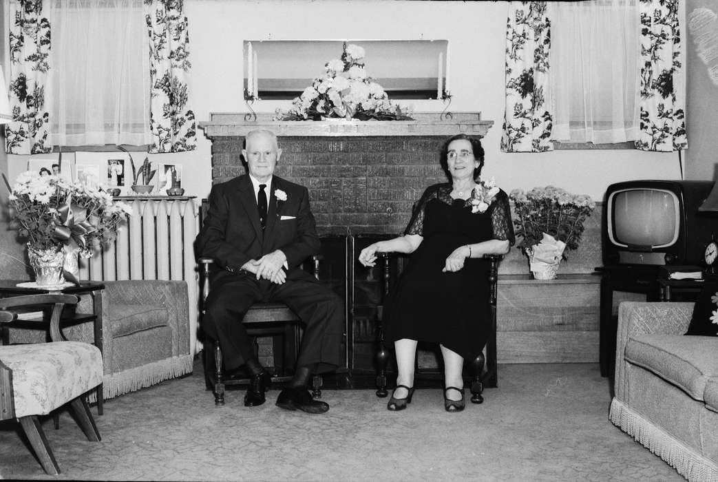 curtain, living room, ia, Iowa, chrysanthemum, IA, Coon Rapids, Coon Rapids Enterprise, Families, Weddings, tv, United States, flowers, shoes, history, Homes, mantle, television, Photos, Portraits - Group, historic