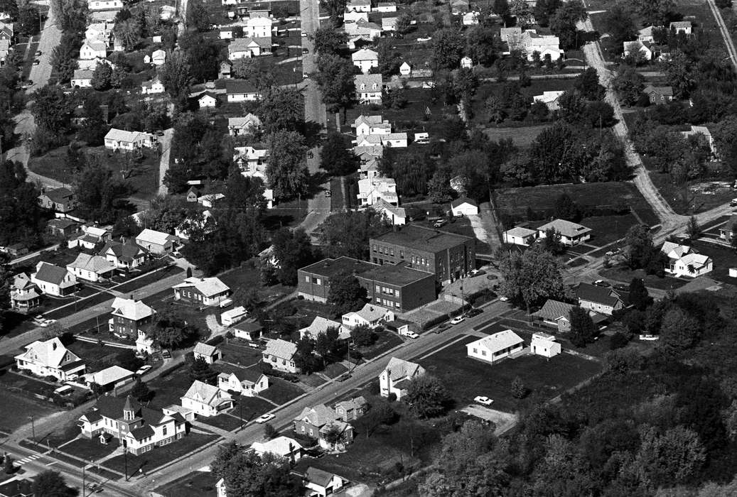 homes, Iowa History, Schools and Education, community, Iowa, Lemberger, LeAnn, Ottumwa, IA, Main Streets & Town Squares, Aerial Shots, school, Cities and Towns, history of Iowa