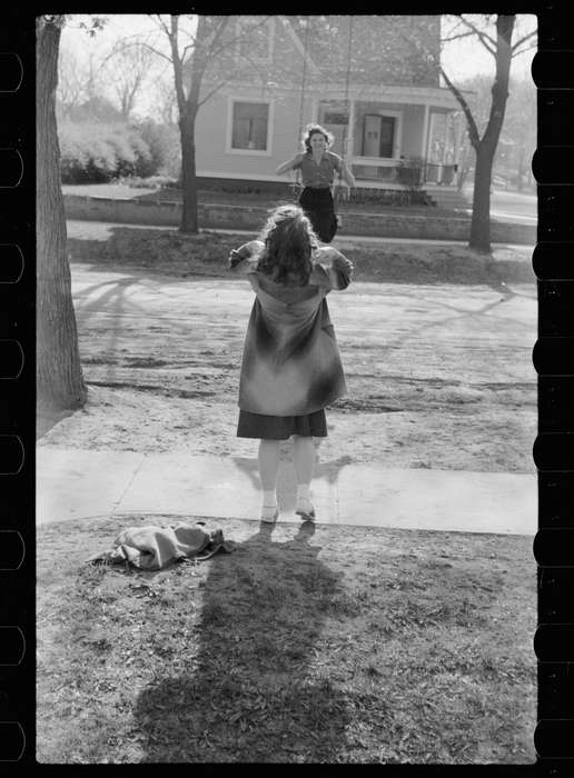 fun, history of Iowa, Cities and Towns, girl, Library of Congress, playing, girls, peacoat, play, smile, Iowa History, Iowa, Children, Leisure, swing