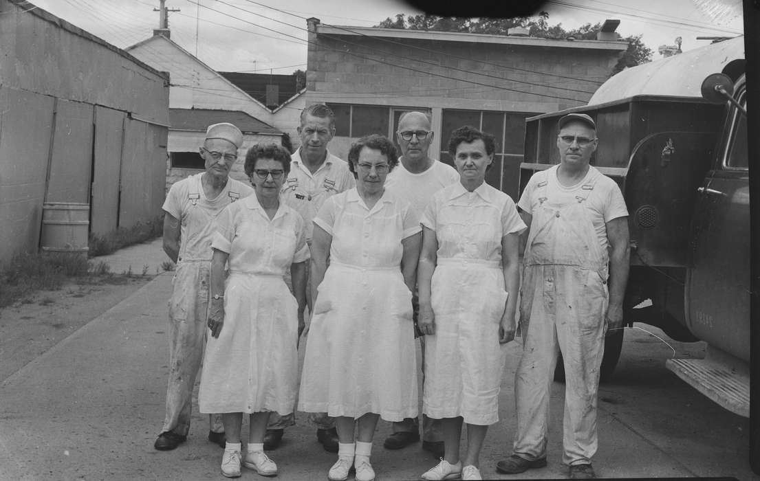 Portraits - Group, Iowa, IA, coveralls, United States, Photos, historic, Labor and Occupations, Coon Rapids, history, factory workers, ia, Coon Rapids Enterprise, workers