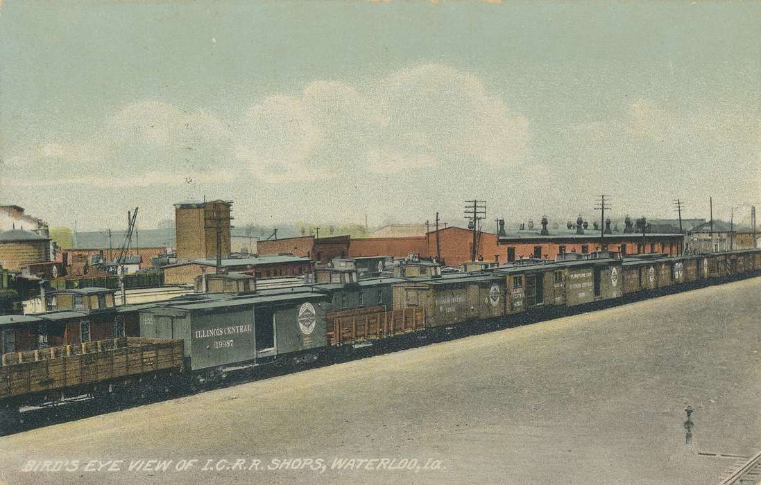 ia, IA, history, historic, Waterloo, buildings, Olsson, Ann and Jons, Photos, railroad, Iowa, Black Hawk, United States, Businesses and Factories, train cars
