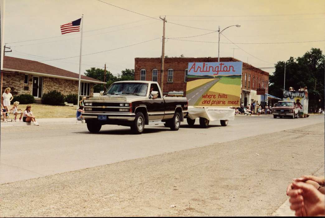 history of Iowa, flag, american flag, float, truck, Arlington, IA, parade, Knivsland, Rick, chevy, Iowa, Iowa History, Motorized Vehicles, Main Streets & Town Squares, Entertainment