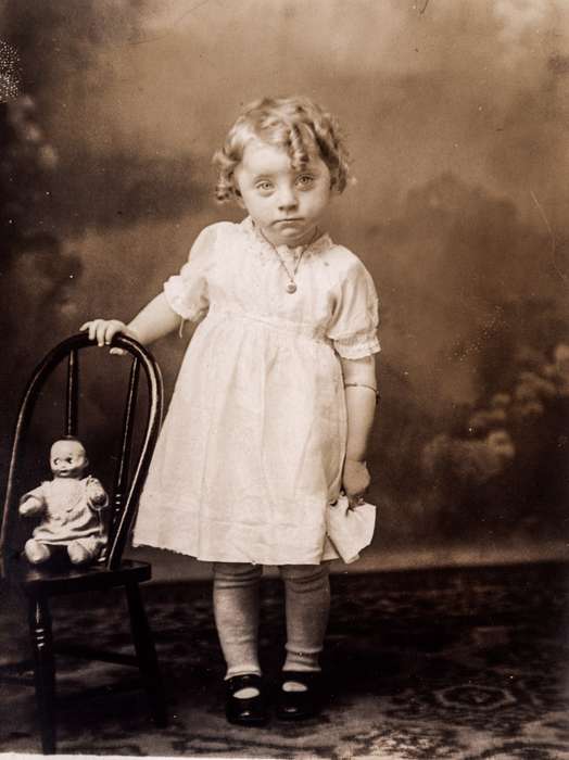 girl, Children, history of Iowa, Iowa History, toddler, doll, Anamosa, IA, Iowa, Anamosa Library & Learning Center, Portraits - Individual