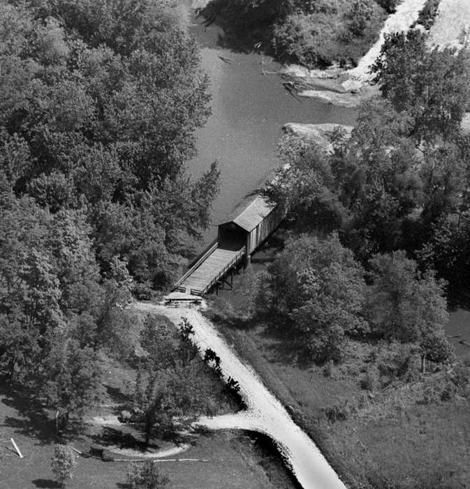 Lemberger, LeAnn, tree, Iowa History, bridge, history of Iowa, Landscapes, Delta, IA, Lakes, Rivers, and Streams, covered bridge, river, Iowa, gravel road