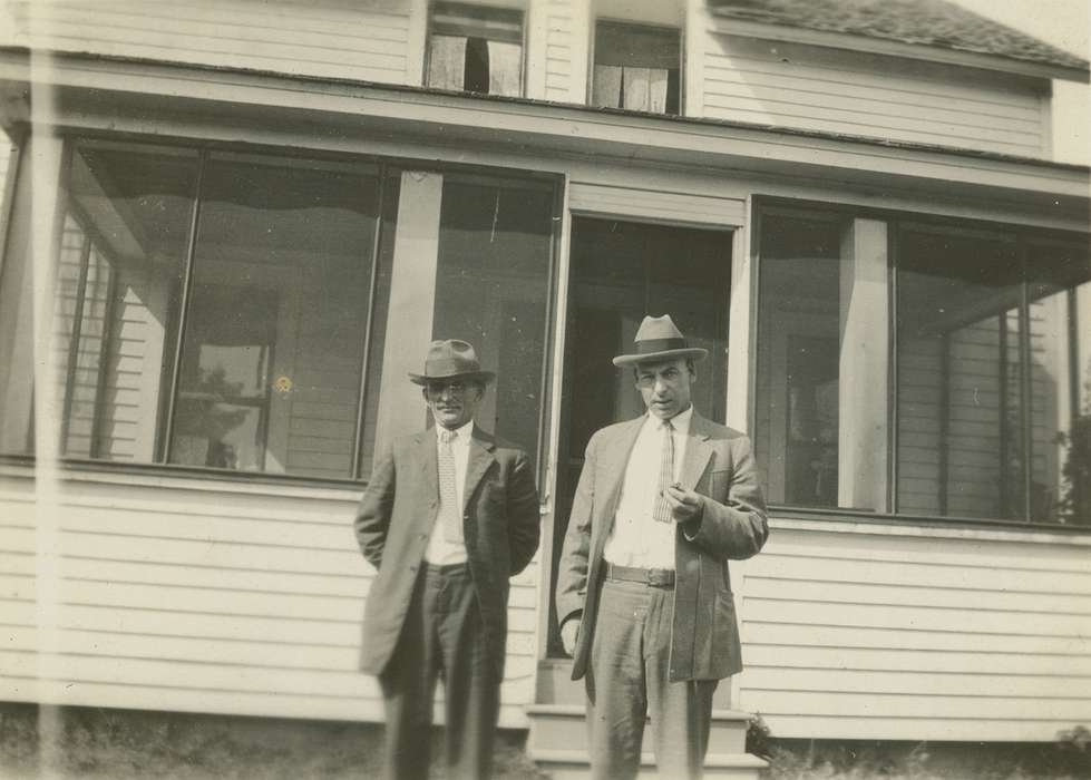 Neymeyer, Robert, Iowa History, history of Iowa, cigar, Portraits - Group, Parkersburg, IA, hat, house, porch, Homes, Iowa
