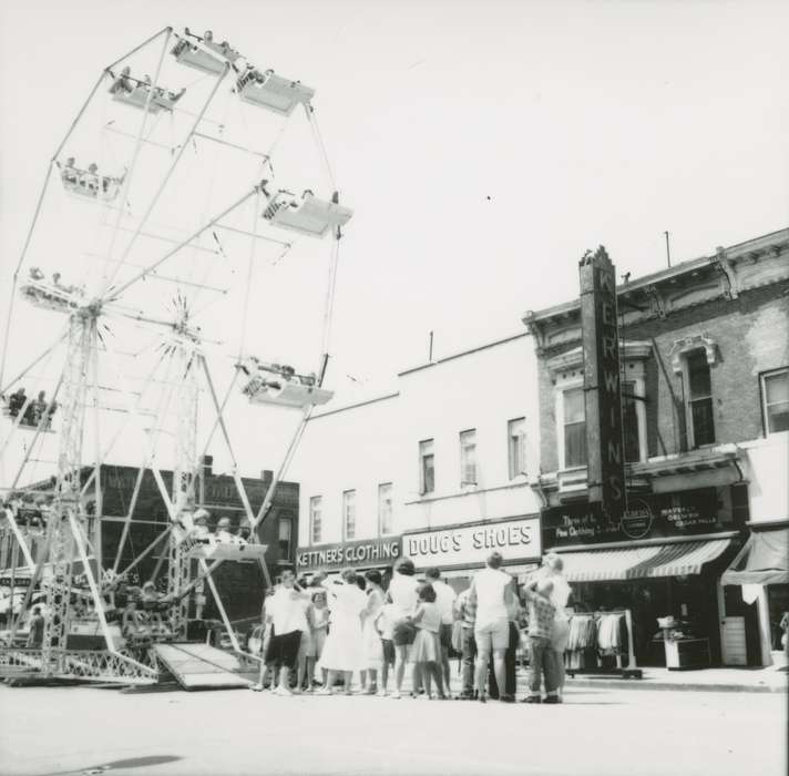 Cities and Towns, shoe store, Fairs and Festivals, ferris wheel, Businesses and Factories, correct date needed, Waverly Public Library, Iowa History, Waverly, IA, Iowa, clothing store, history of Iowa, Main Streets & Town Squares