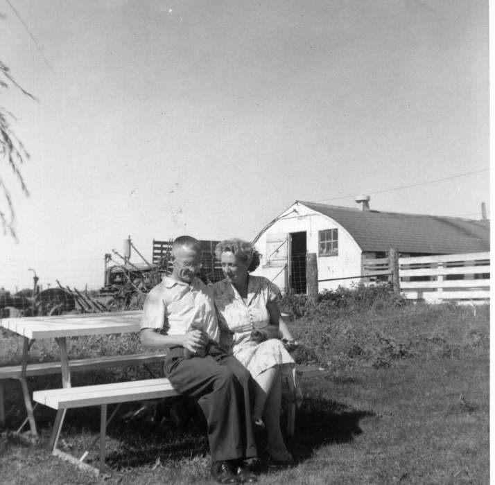 Farms, picnic table, Families, farm, Iowa History, Dyersville, IA, history of Iowa, Shaw, Marilyn, picnic bench, kittens, Iowa