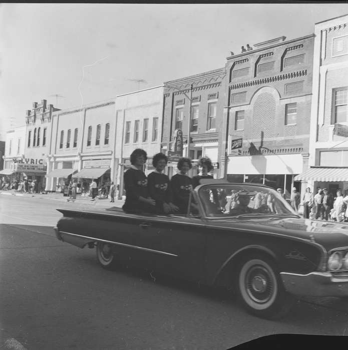car, Portraits - Group, IA, Cities and Towns, historic, Motorized Vehicles, Coon Rapids, Civic Engagement, cheerleaders, Businesses and Factories, Iowa, United States, parade, Photos, history, Main Streets & Town Squares, ia, Coon Rapids Enterprise, Children