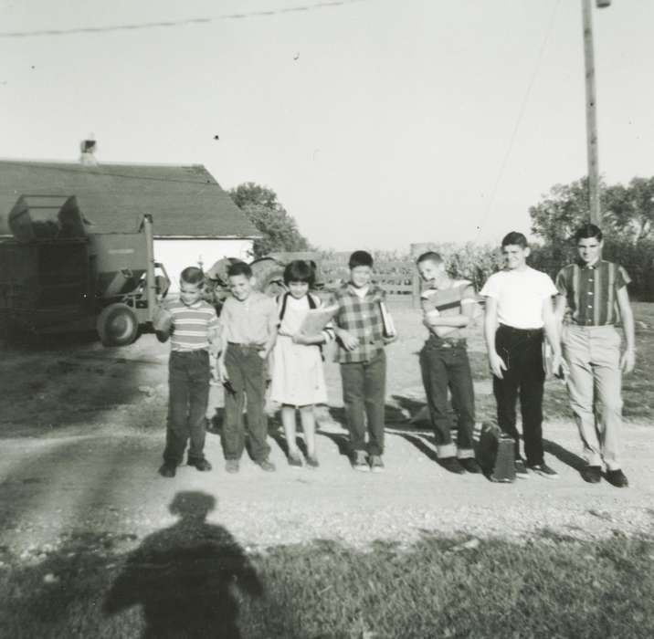 Children, Adam, Andrew, Portraits - Group, Schools and Education, school bus, history of Iowa, Iowa History, Iowa, Richland, IA