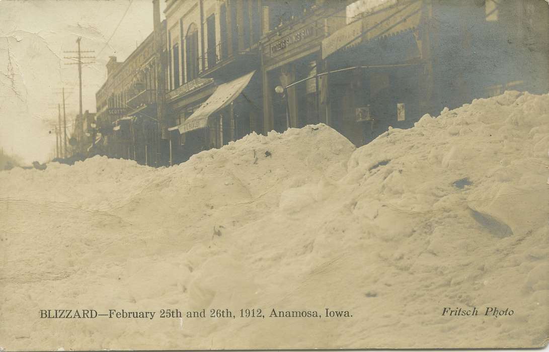 Cities and Towns, Main Streets & Town Squares, snow, Hatcher, Cecilia, Iowa History, Winter, stores, Iowa, history of Iowa, Anamosa, IA, blizzard