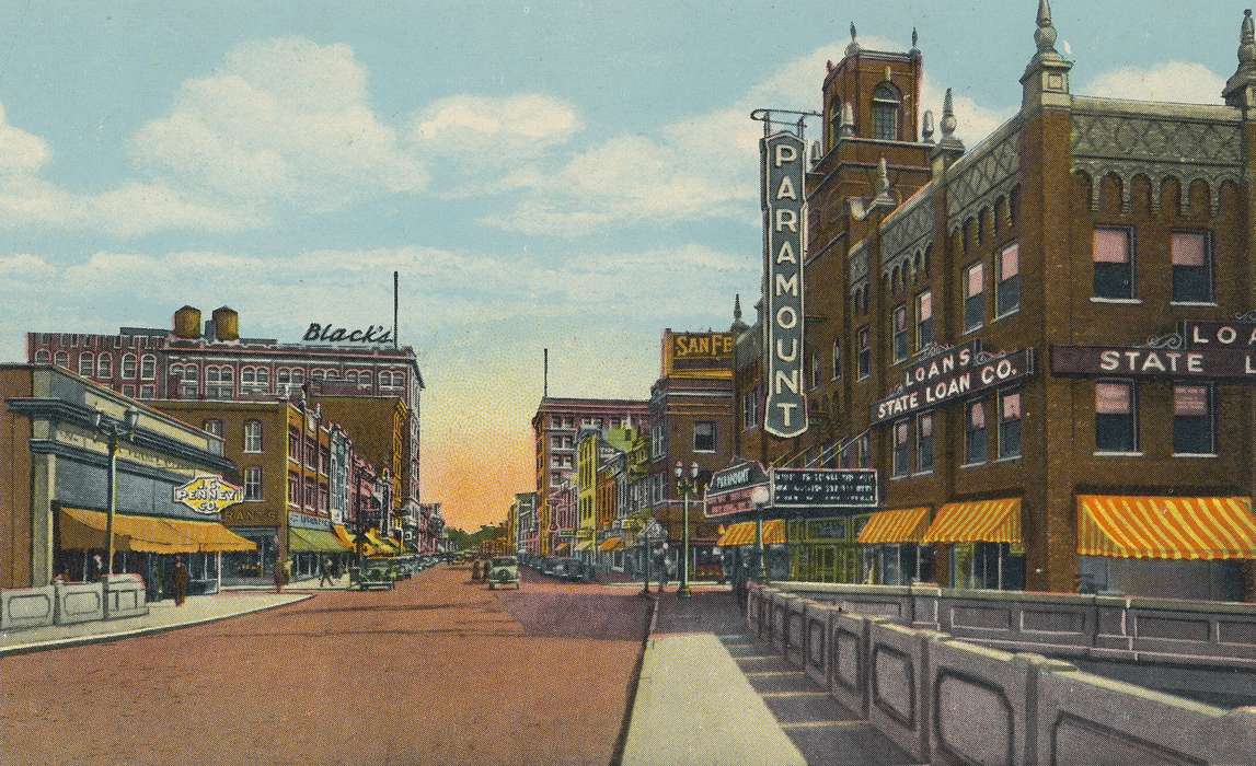Businesses and Factories, history, Photos, black's building, Iowa, Olsson, Ann and Jons, IA, Cities and Towns, brick building, United States, paramount, Waterloo, ia, awning, Main Streets & Town Squares, jc penney, historic, Black Hawk, department store, theatre